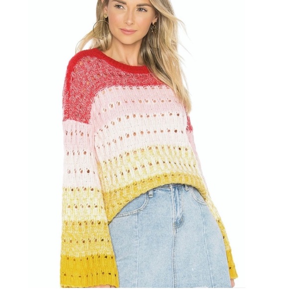 Tularosa Let’s Go Sunrise Stripe Bell Sleeve Sweater Oversized Size XS - Picture 2 of 7